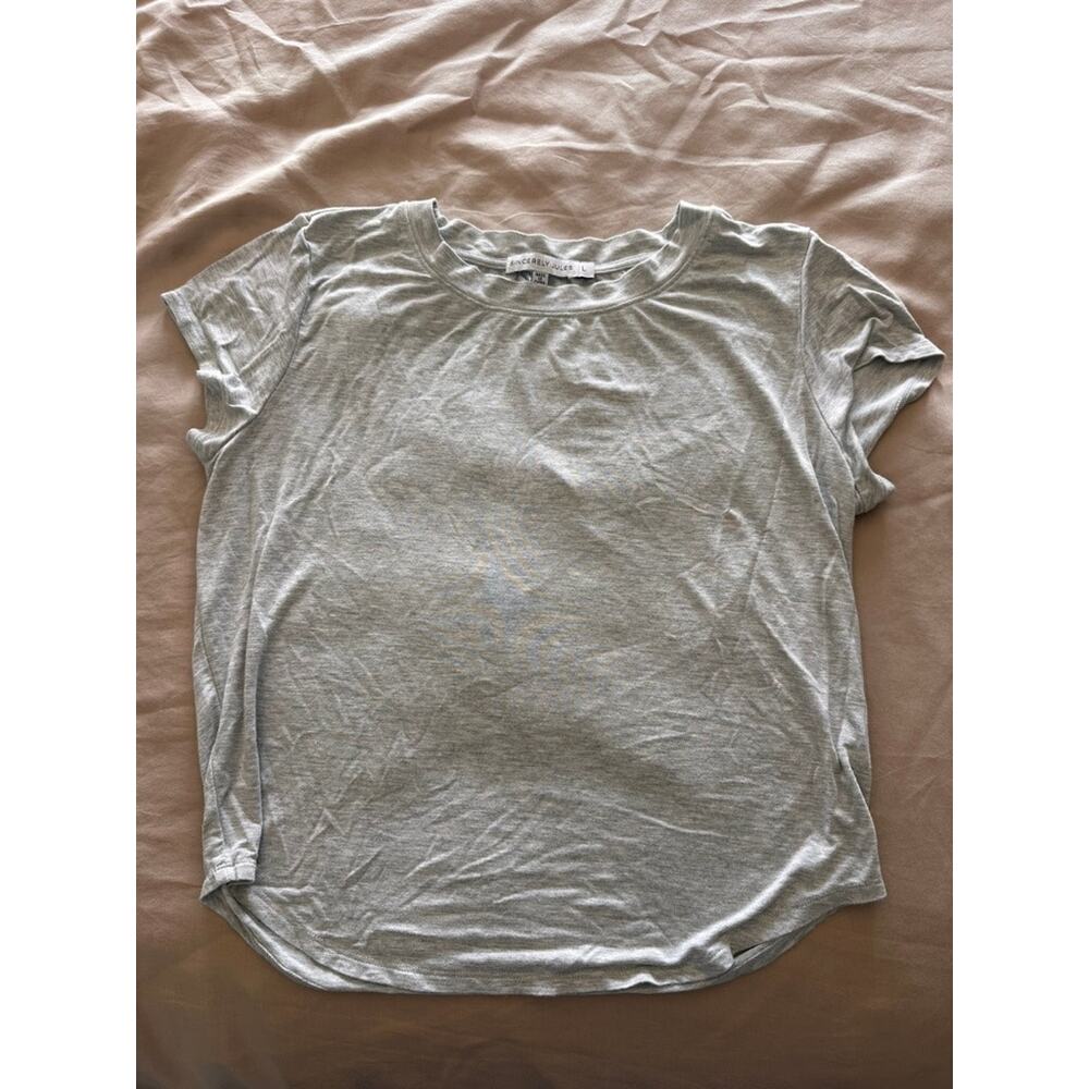 Sincerely Jules Heather Grey Crewneck Tee - Soft Modal Blend Basic - Size Large